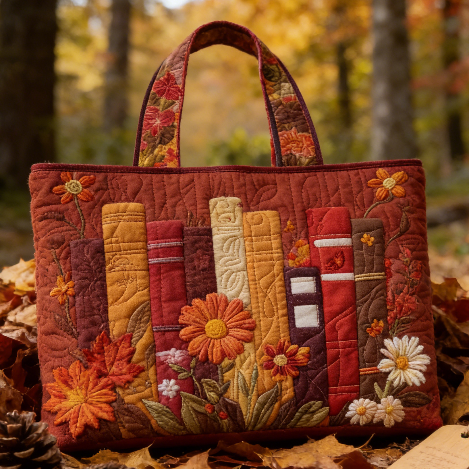 Autumn Book & Bloom Quilted Tote Bag ZQFP0258