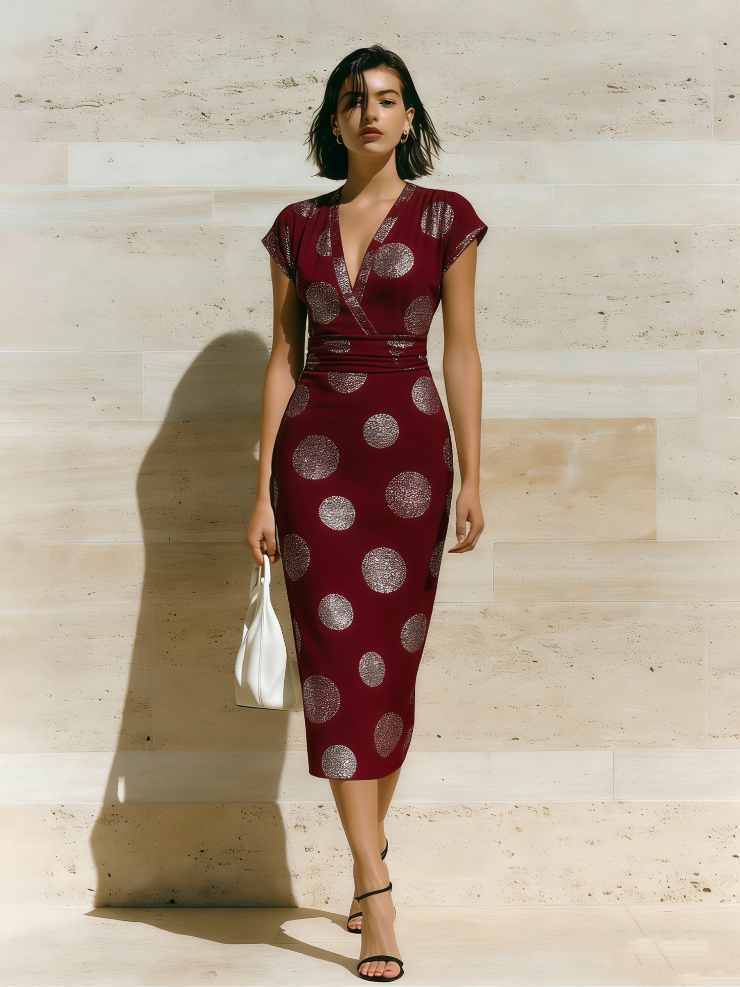 Lady Cap Sleeve V-Neck Midi Dress
