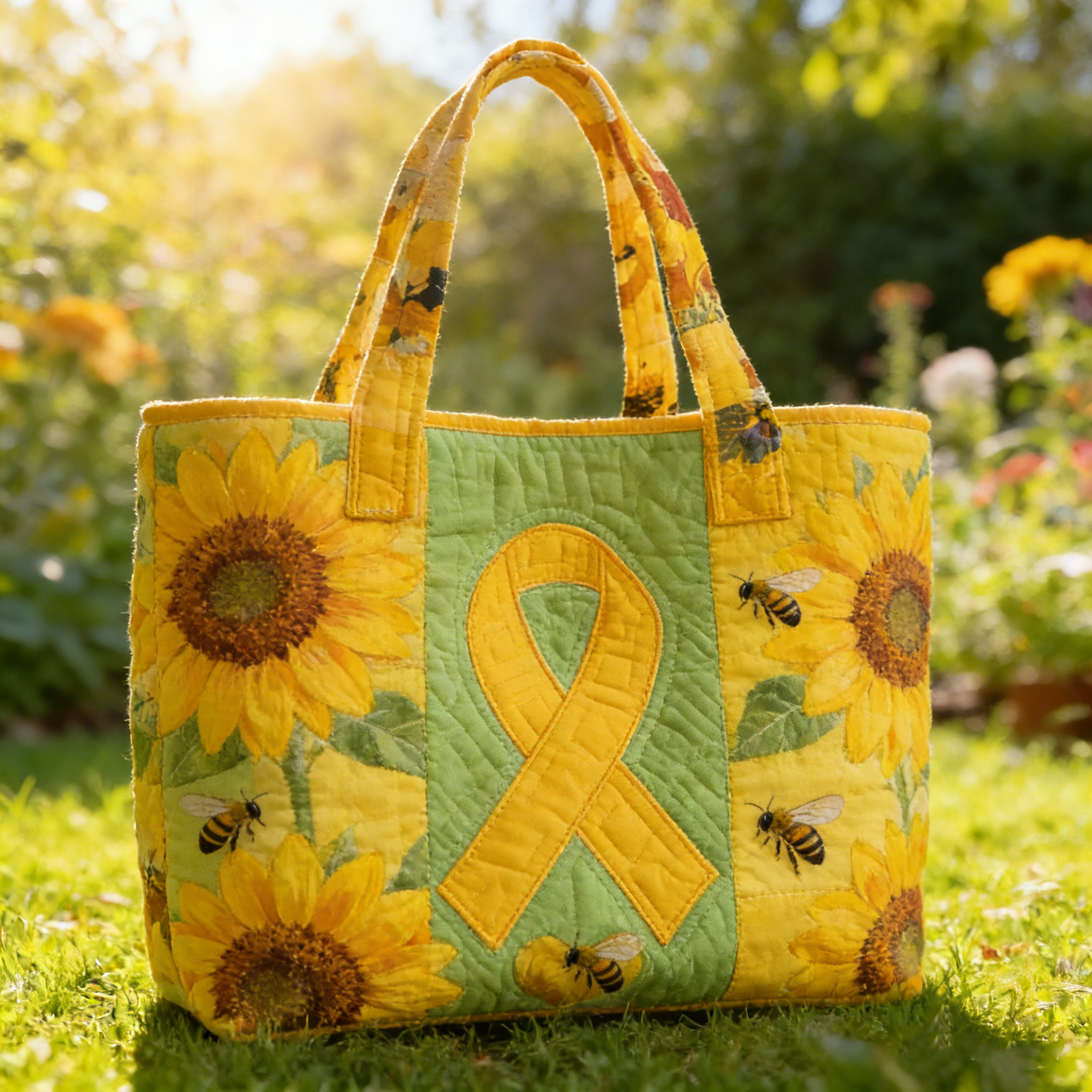 Sunflower & Bee Patchwork Quilted Tote Bag