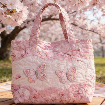 Pastel Pink Sakura Quilted Tote Bag RSTUZA281