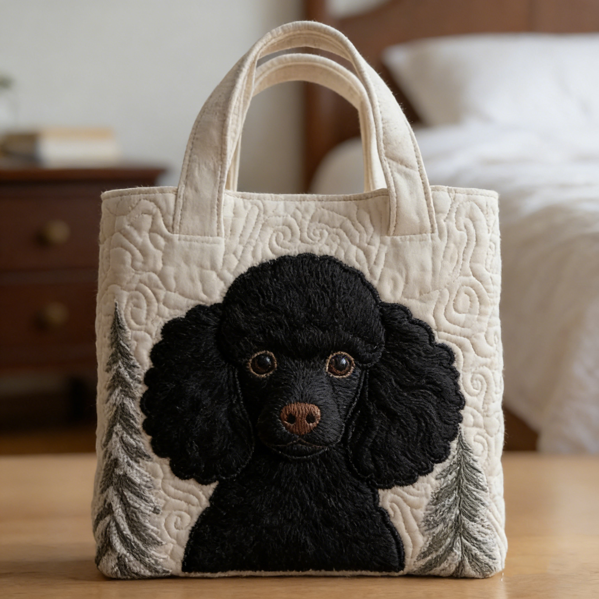 Adorable Black Poodle Quilted Tote Bag