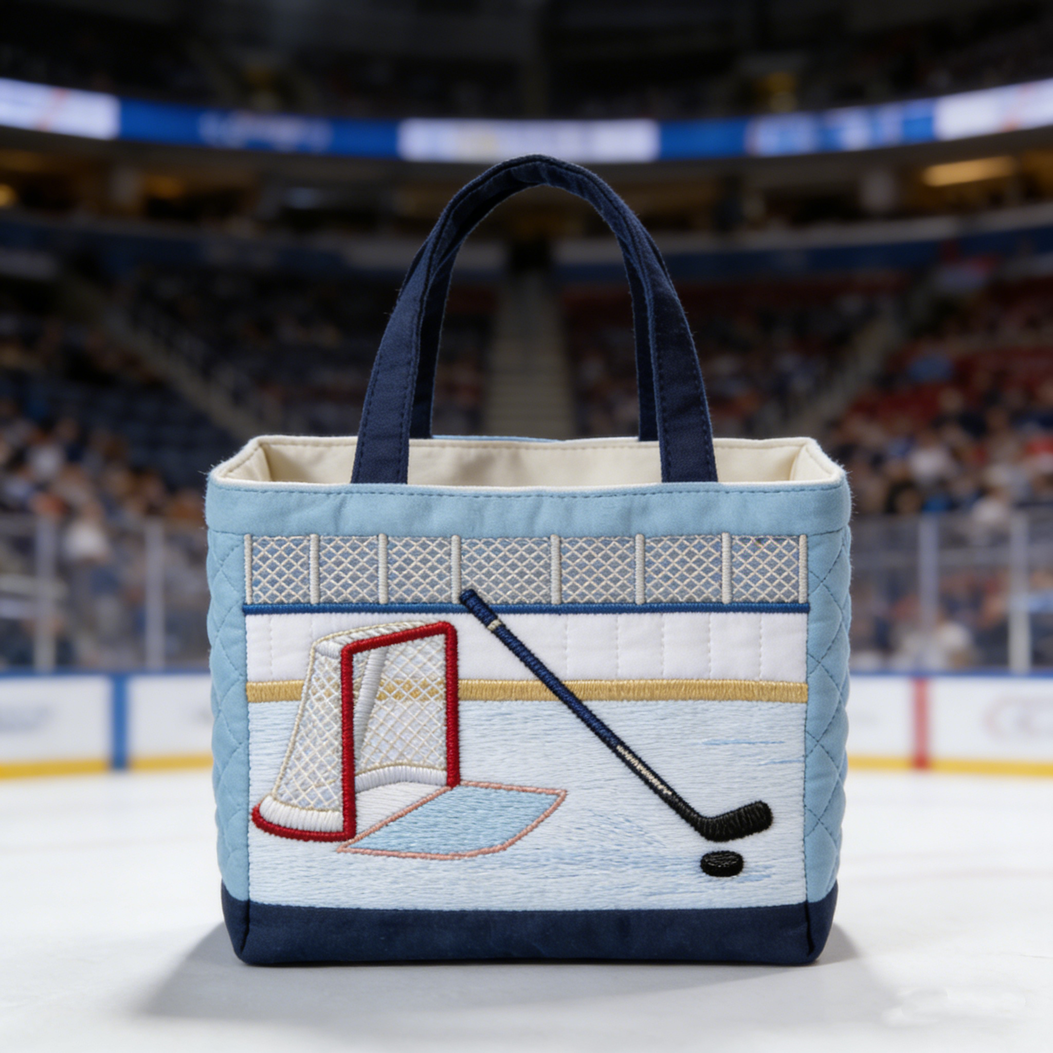 Handmade Quilted Sporty Tote Bag, Hockey Pattern Fabric Shoulder Handbag