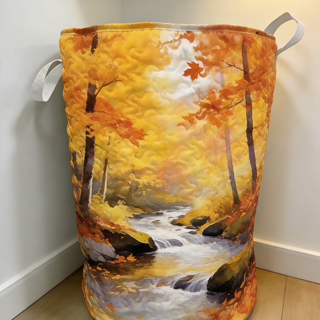 Autumn Forest Stream Quilted Laundry Basket [Real Shot]46