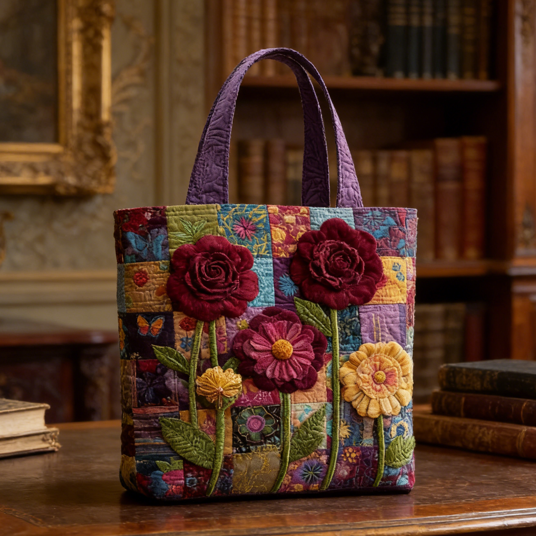 Patchwork Rose Quilted Tote Bag JI9976