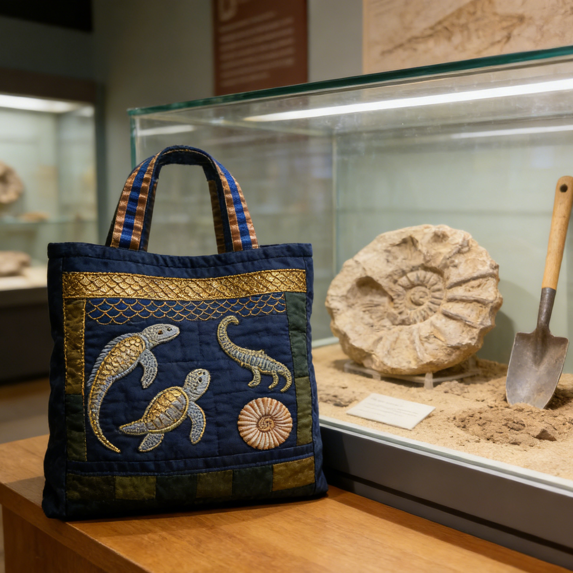 Paleontology Adventure Embroidery Tote Bag