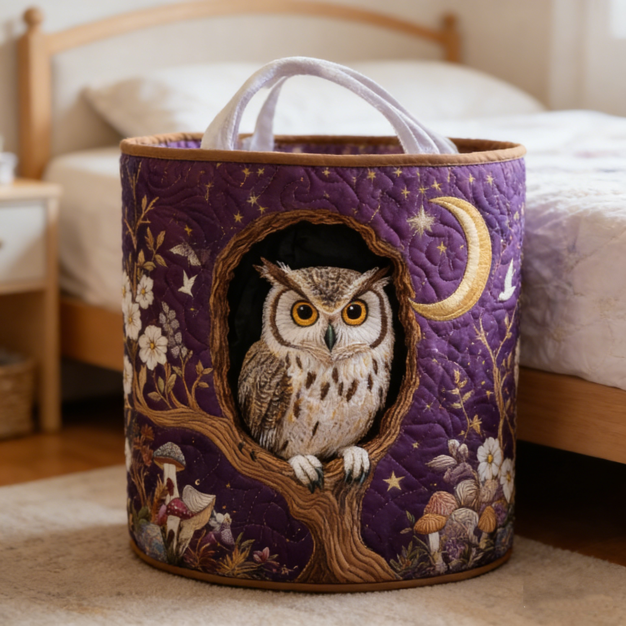 Tree-Hollow Owl Quilted Laundry Basket JYFL4172