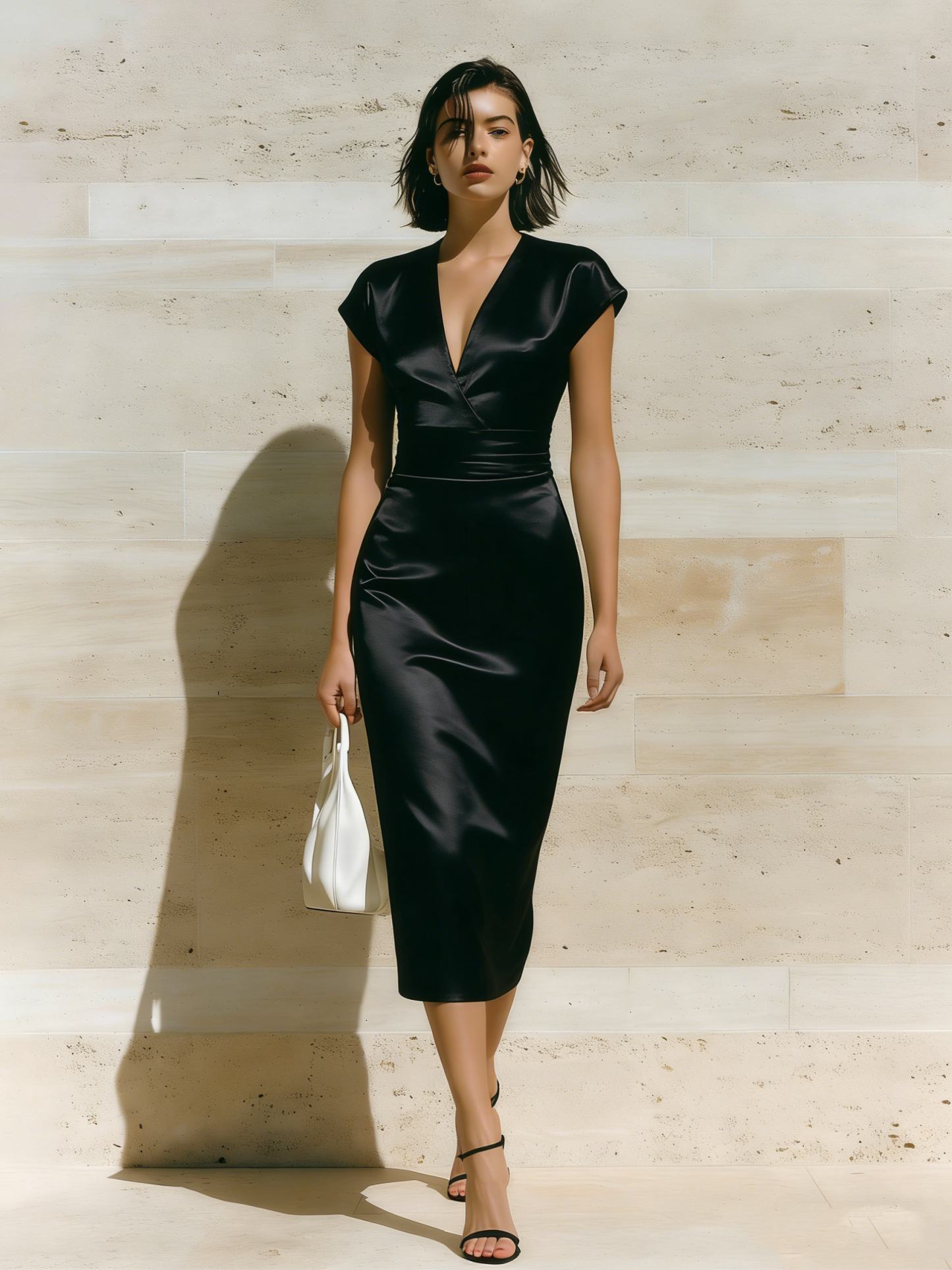 Lady Cap Sleeve V-Neck Midi Dress