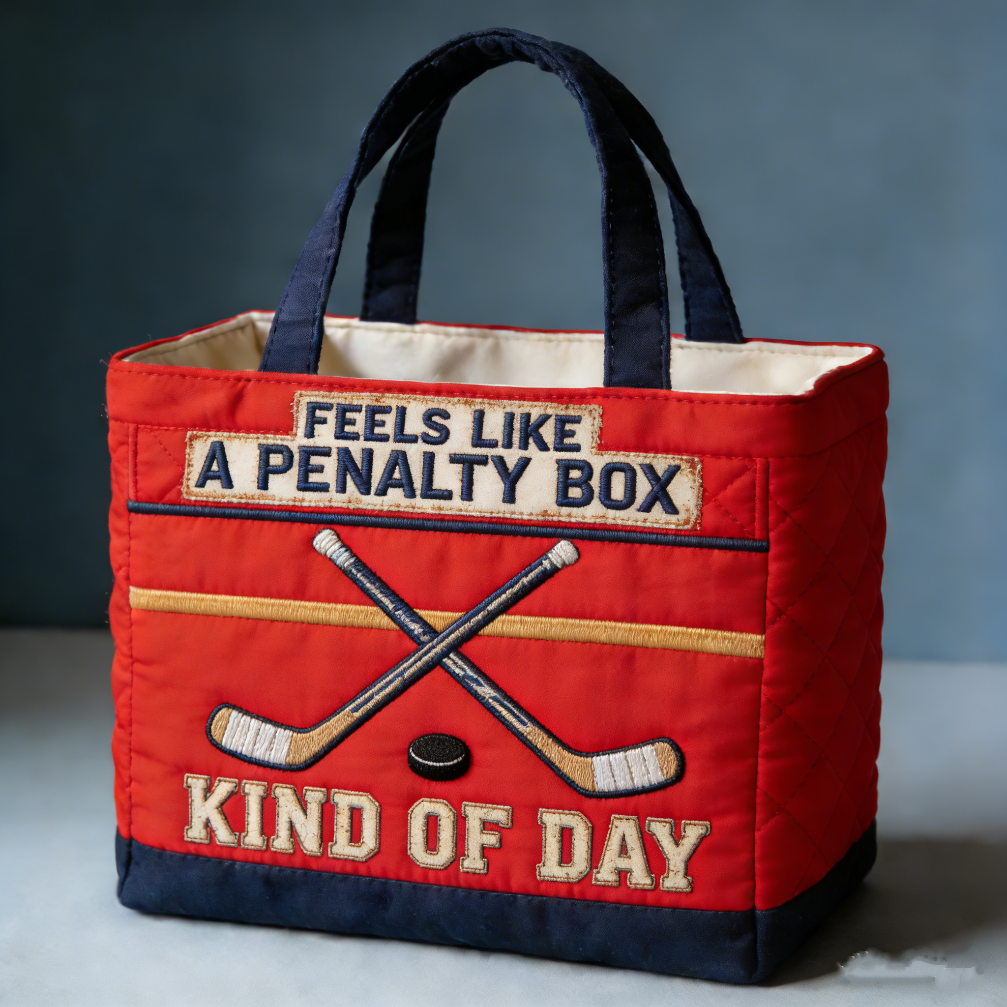 Handmade Quilted Sporty Tote Bag, Hockey Pattern Fabric Shoulder Handbag