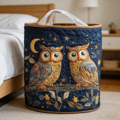 Starry Night Owl Pair Quilted Laundry Basket KZGM5283