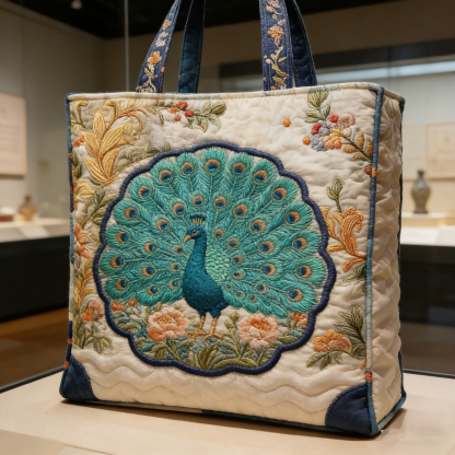 Peacock & Floral Quilted Tote Bag OPQFGG158