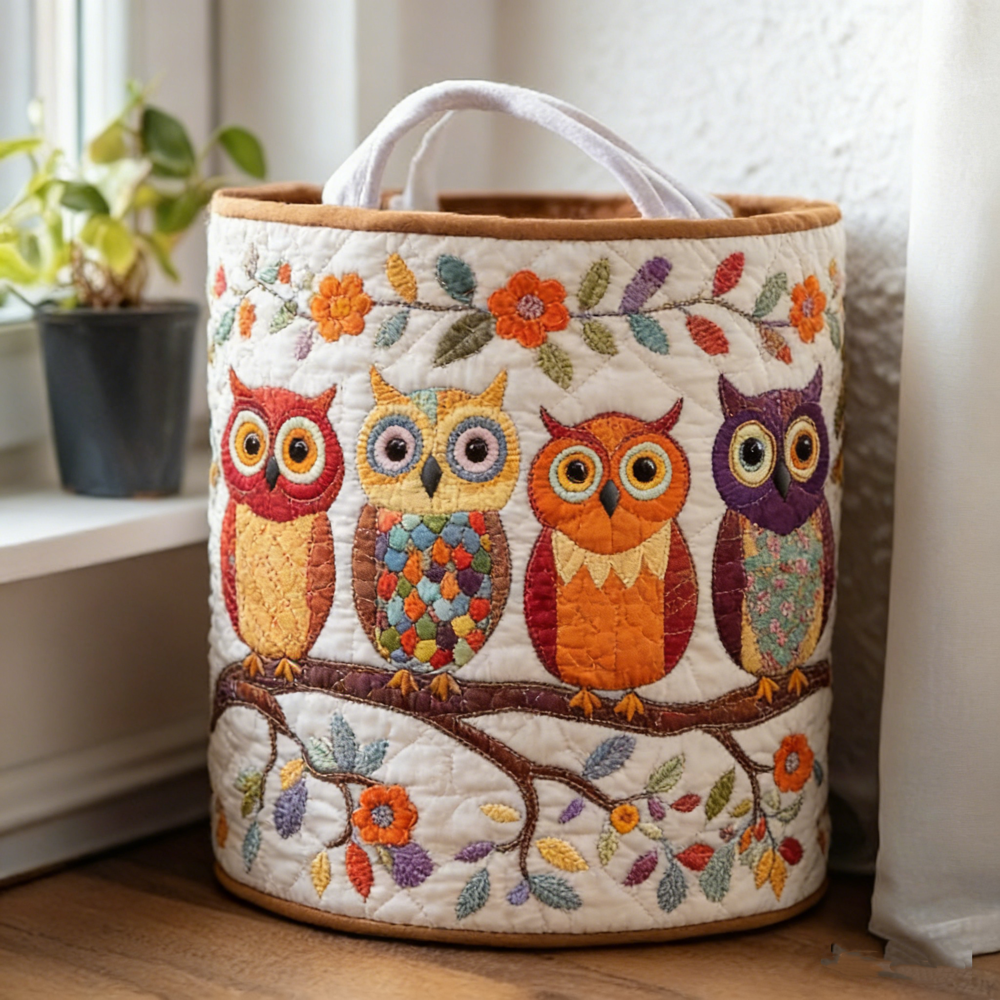 Colorful Owl Gang Quilted Laundry Basket LAHN6394
