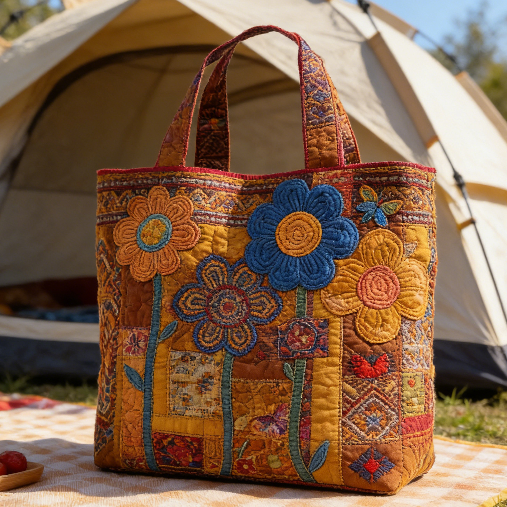 Retro Floral Quilted Tote Bag