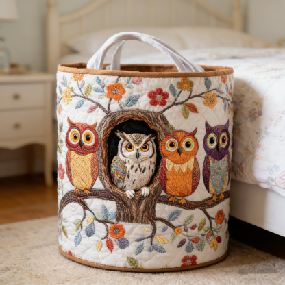 Owl Family Tree-Hollow Quilted Laundry Basket WLSZ7405