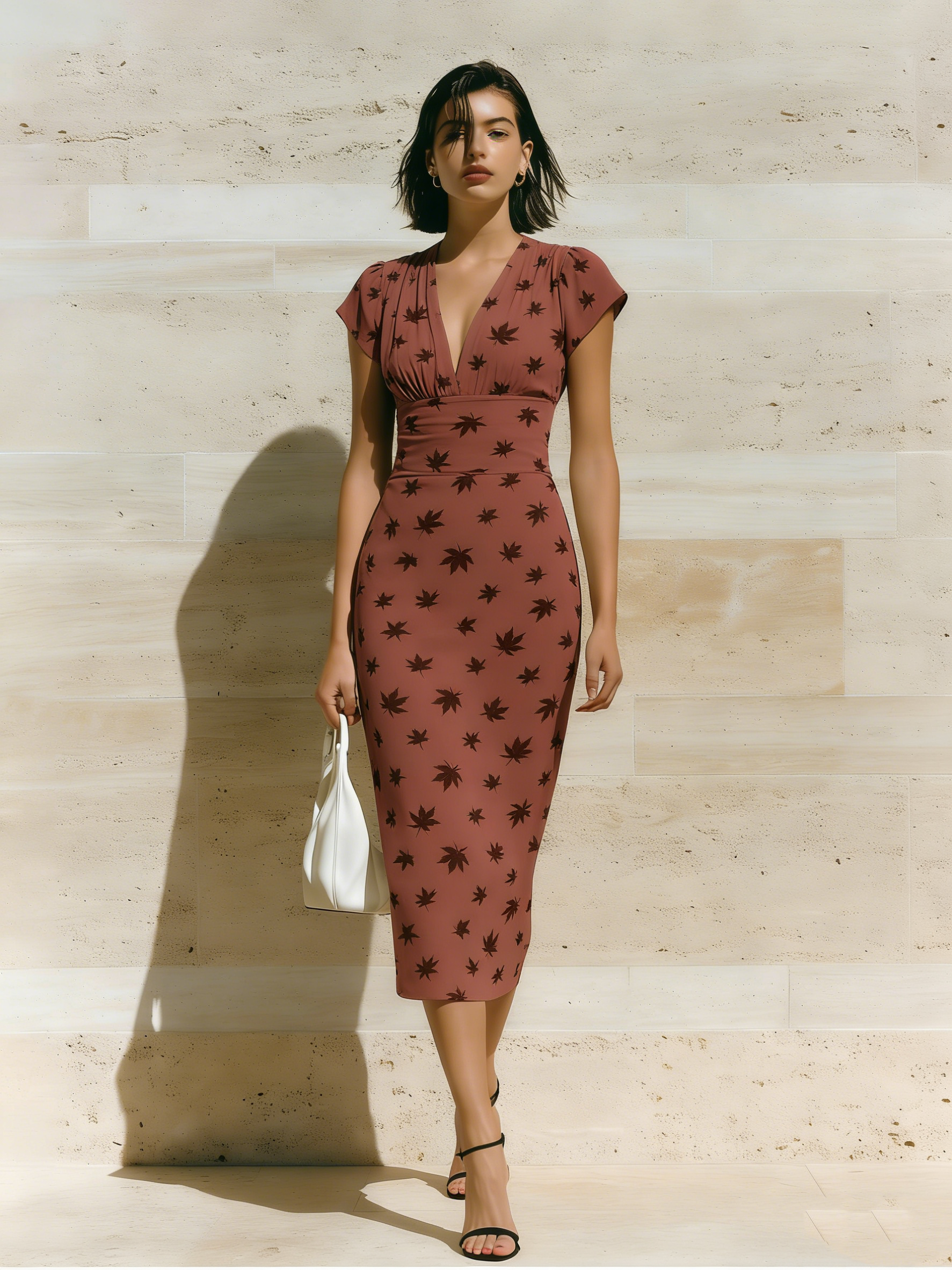Lady Cap Sleeve V-Neck Midi Dress
