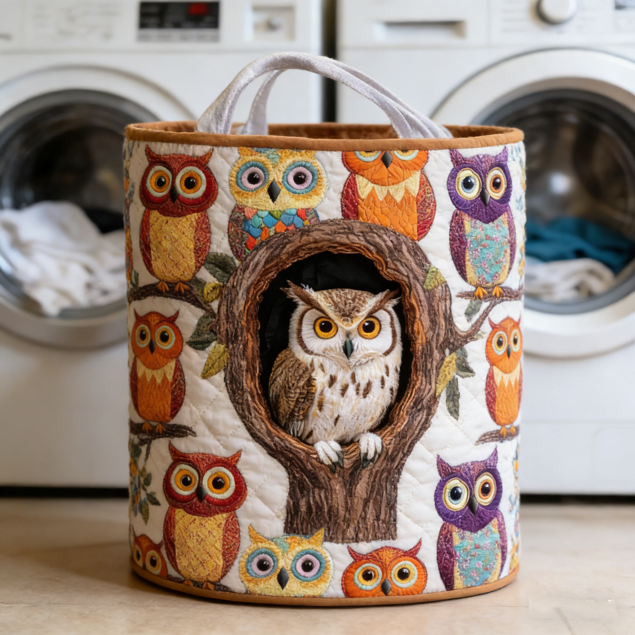Owl Gang & Tree-Hollow Quilted Laundry Basket XMTA8516
