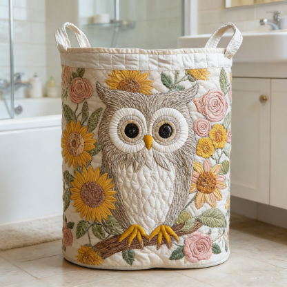 Floral Owl Quilted Laundry Basket YNUB9627