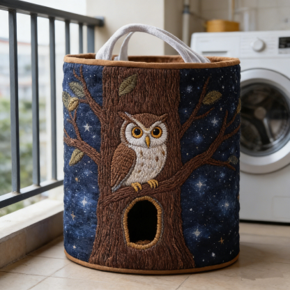 Starry Tree Owl Quilted Laundry Basket ZOVC0738