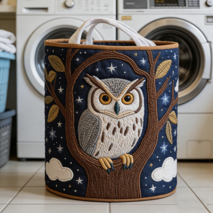 Starry Forest Owl Quilted Laundry Basket APWD1849