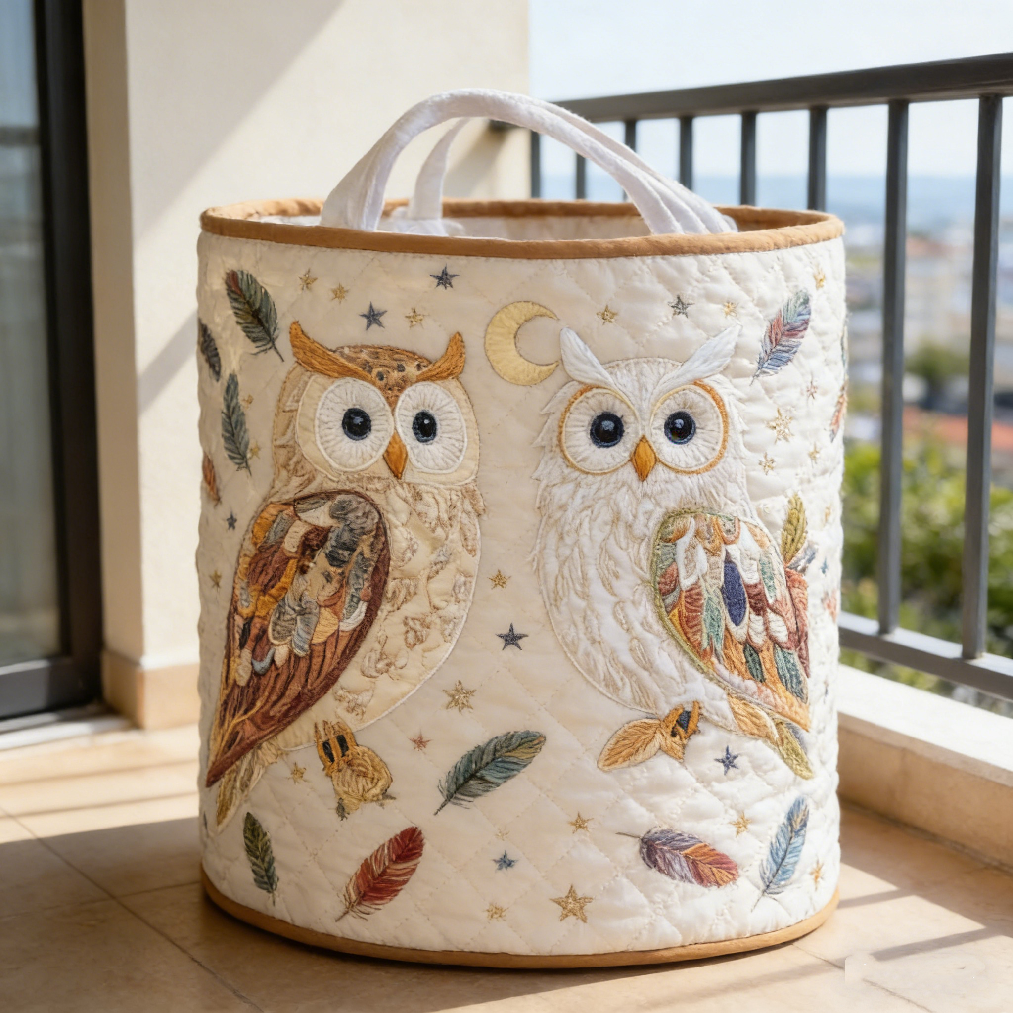 Owl Pair Quilted Laundry Basket BQXE2950