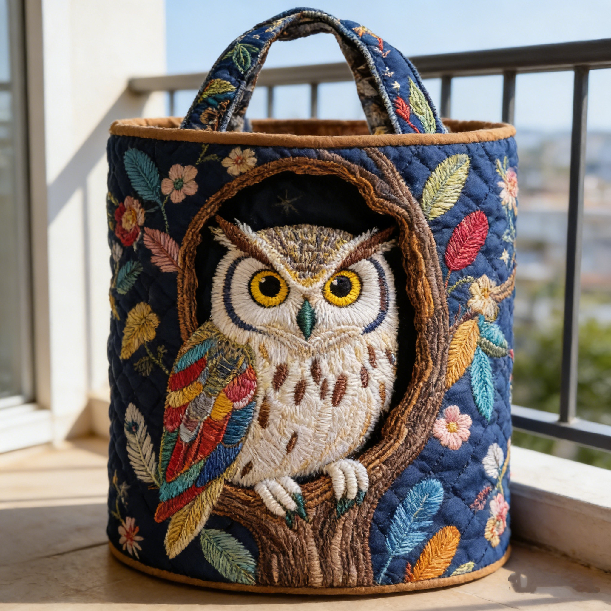 Tree-Hollow Owl Quilted Laundry Basket CRYF3061