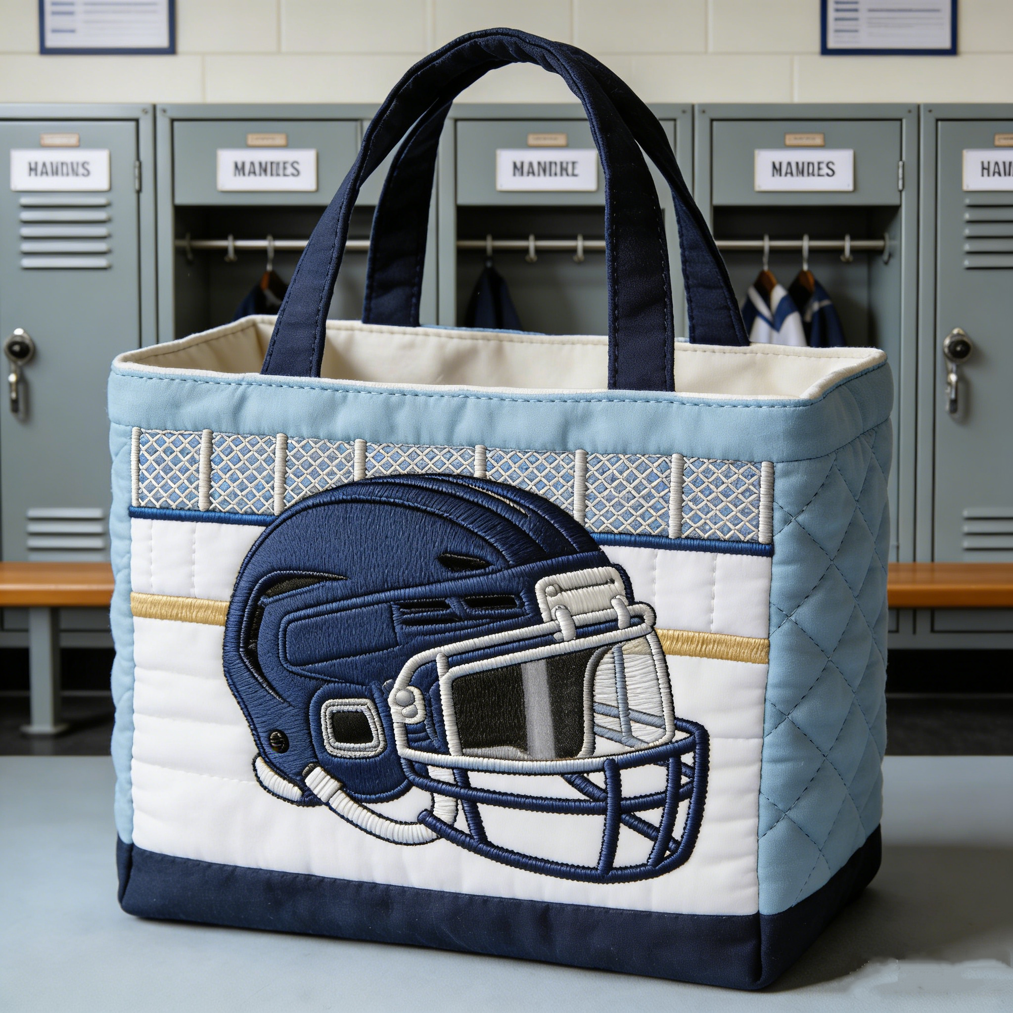 Handmade Quilted Sporty Tote Bag, Hockey Pattern Fabric Shoulder Handbag