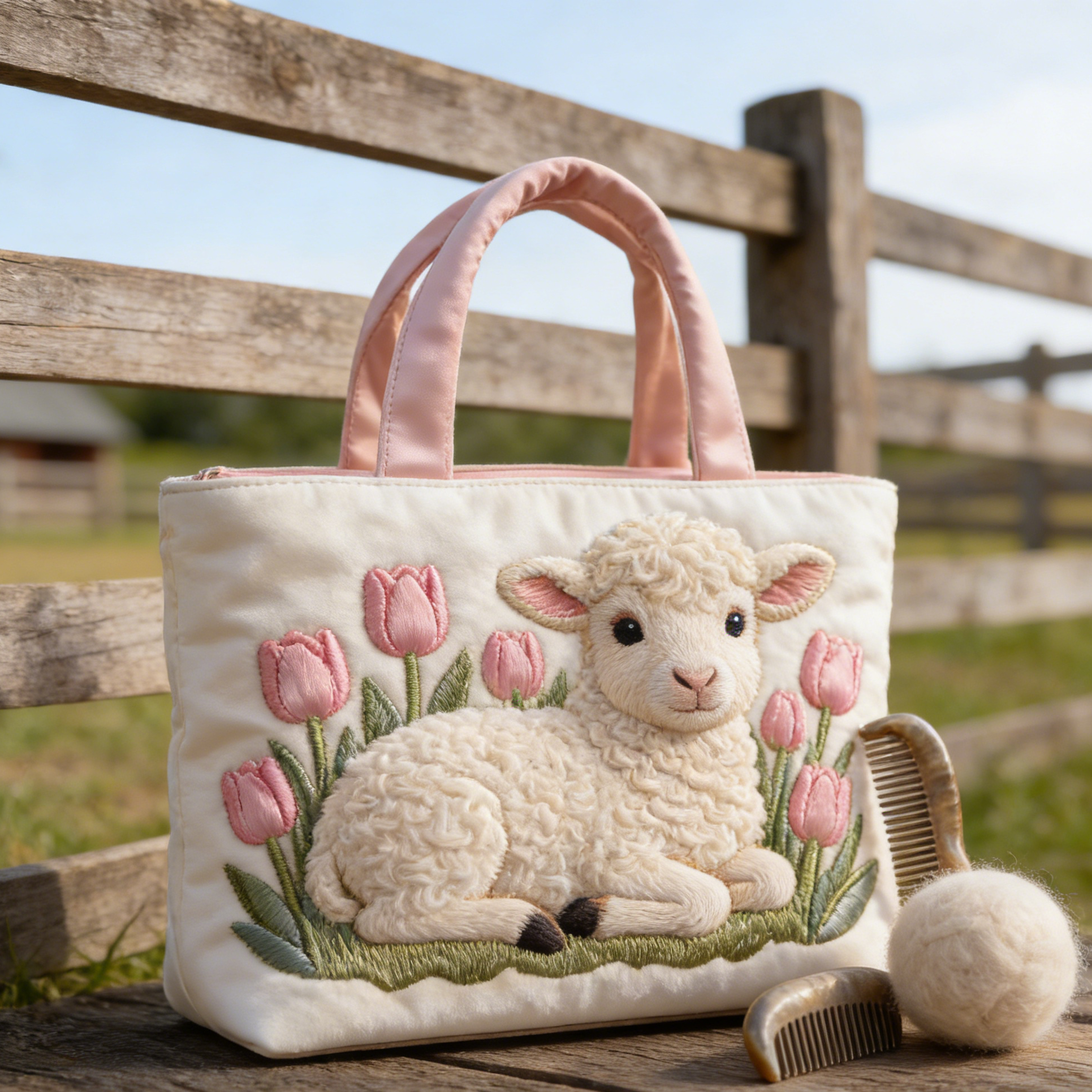 Stitched Fluffy Lamb Quilted Tote Bag