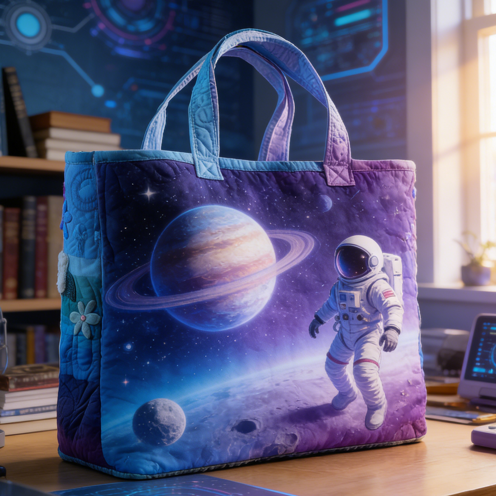 Cosmic Astronaut & Planet Quilted Tote Bag ZN50200