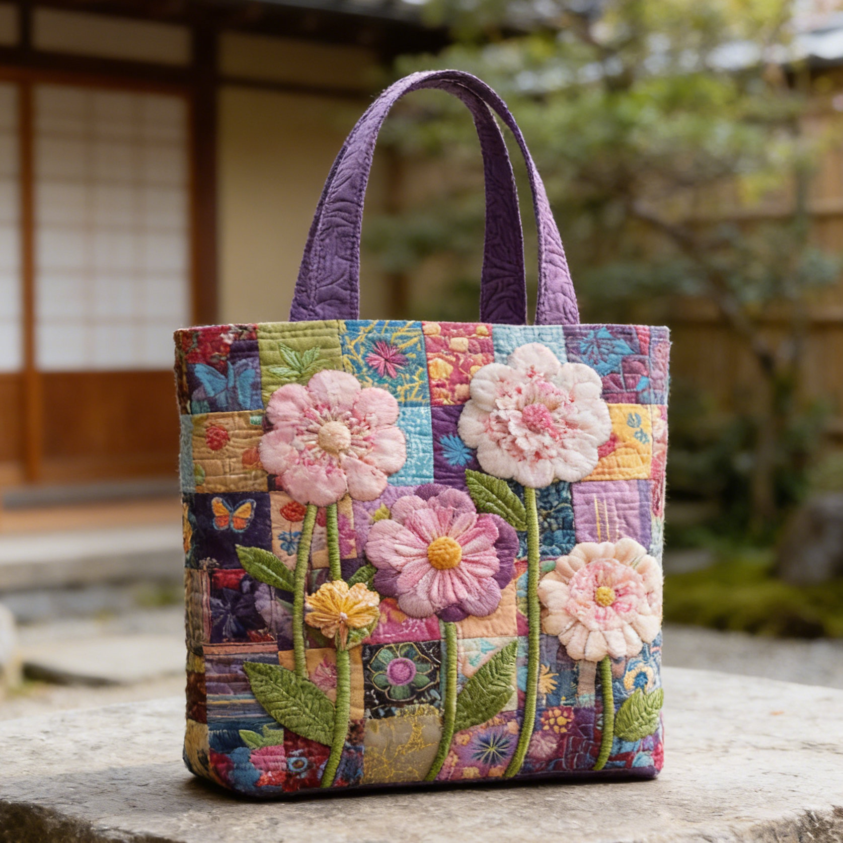 Garden Patchwork Floral Quilted Tote Bag QX8251