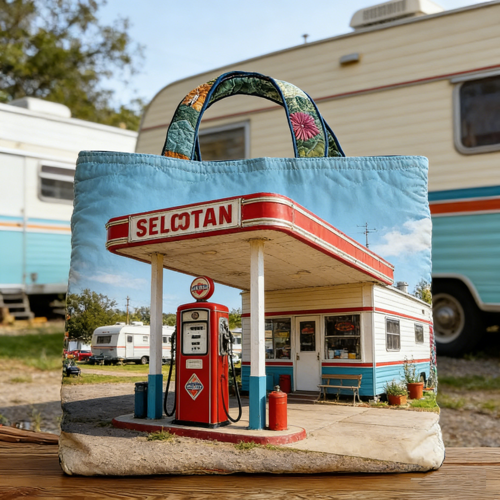 Retro Gas Station Quilted Tote Bag ZKR718