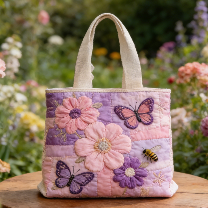 Pastel Floral & Butterfly Quilted Tote Bag EK50200