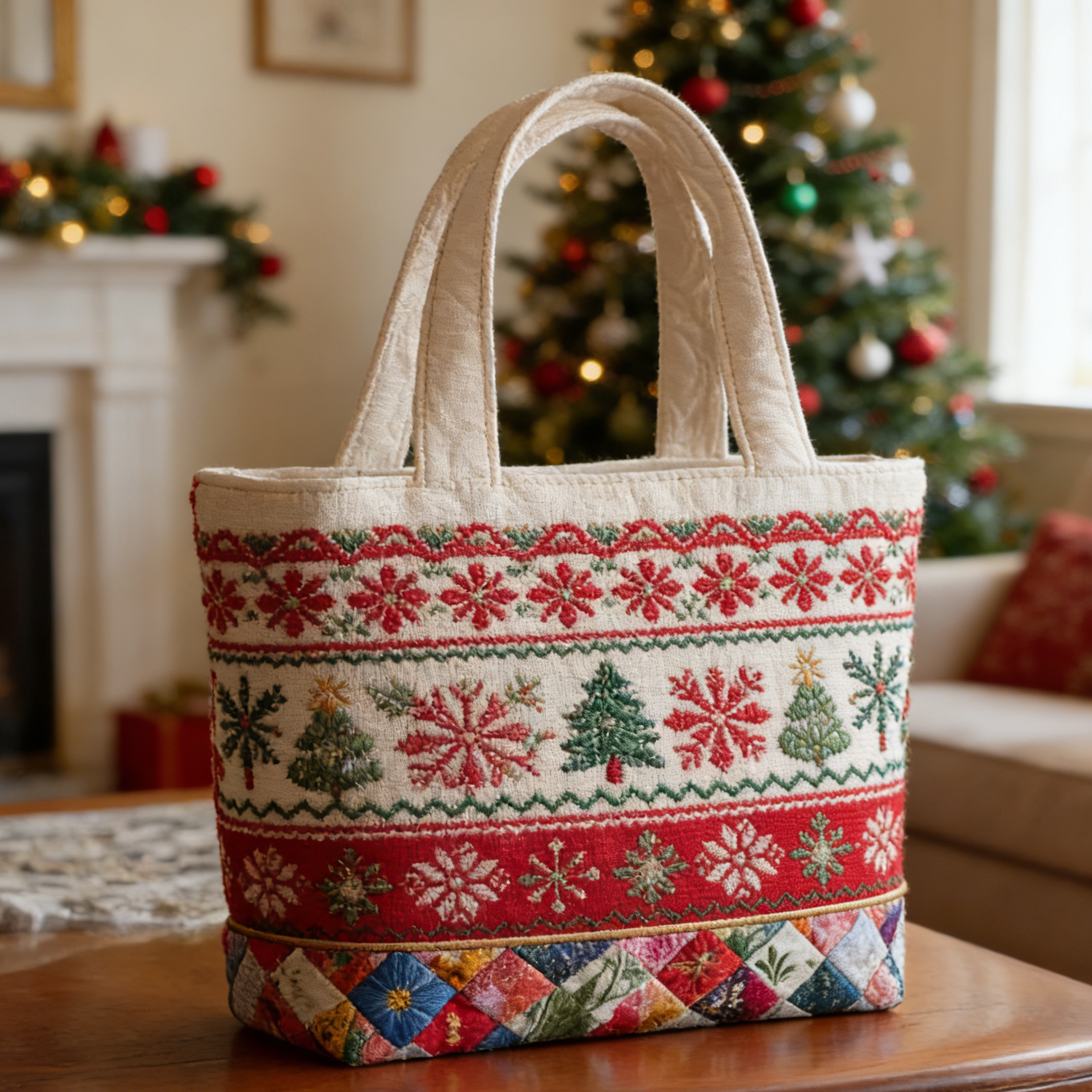 Christmas Pattern Quilted Tote Bag