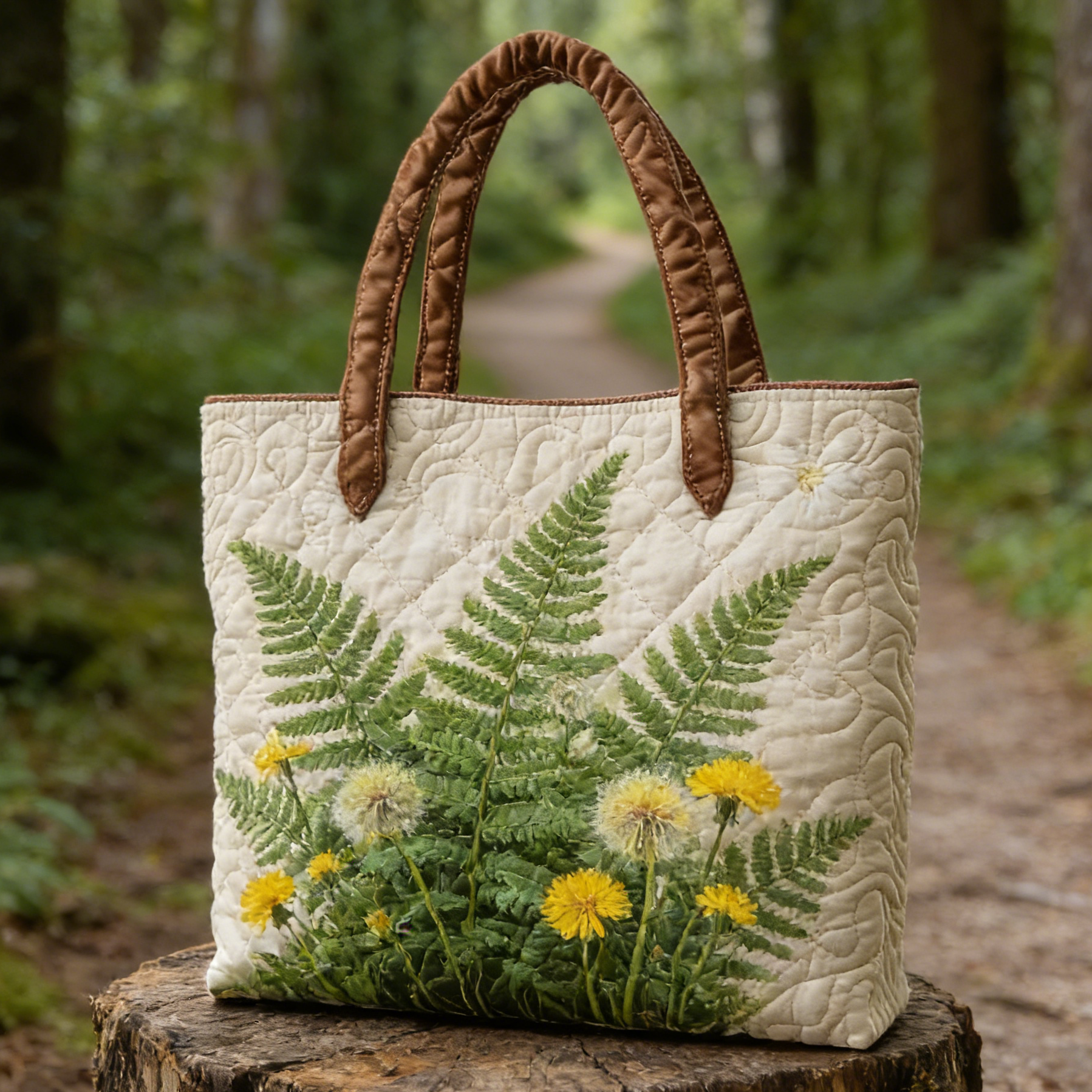 Fern & Dandelion Quilted Tote Bag