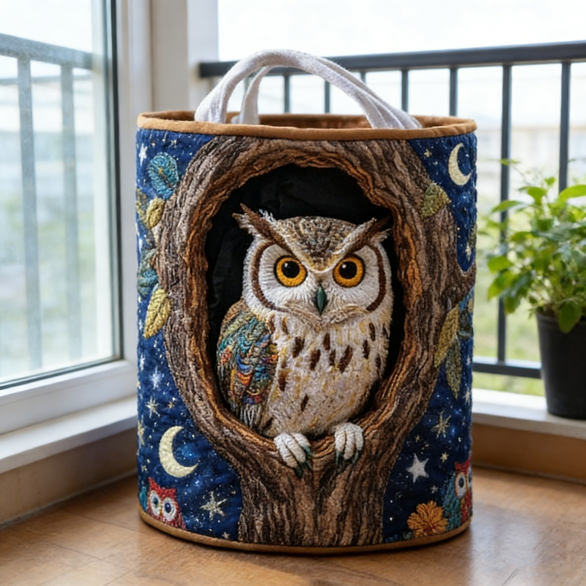 Tree-Hollow Owl Quilted Laundry Basket CRYF3095