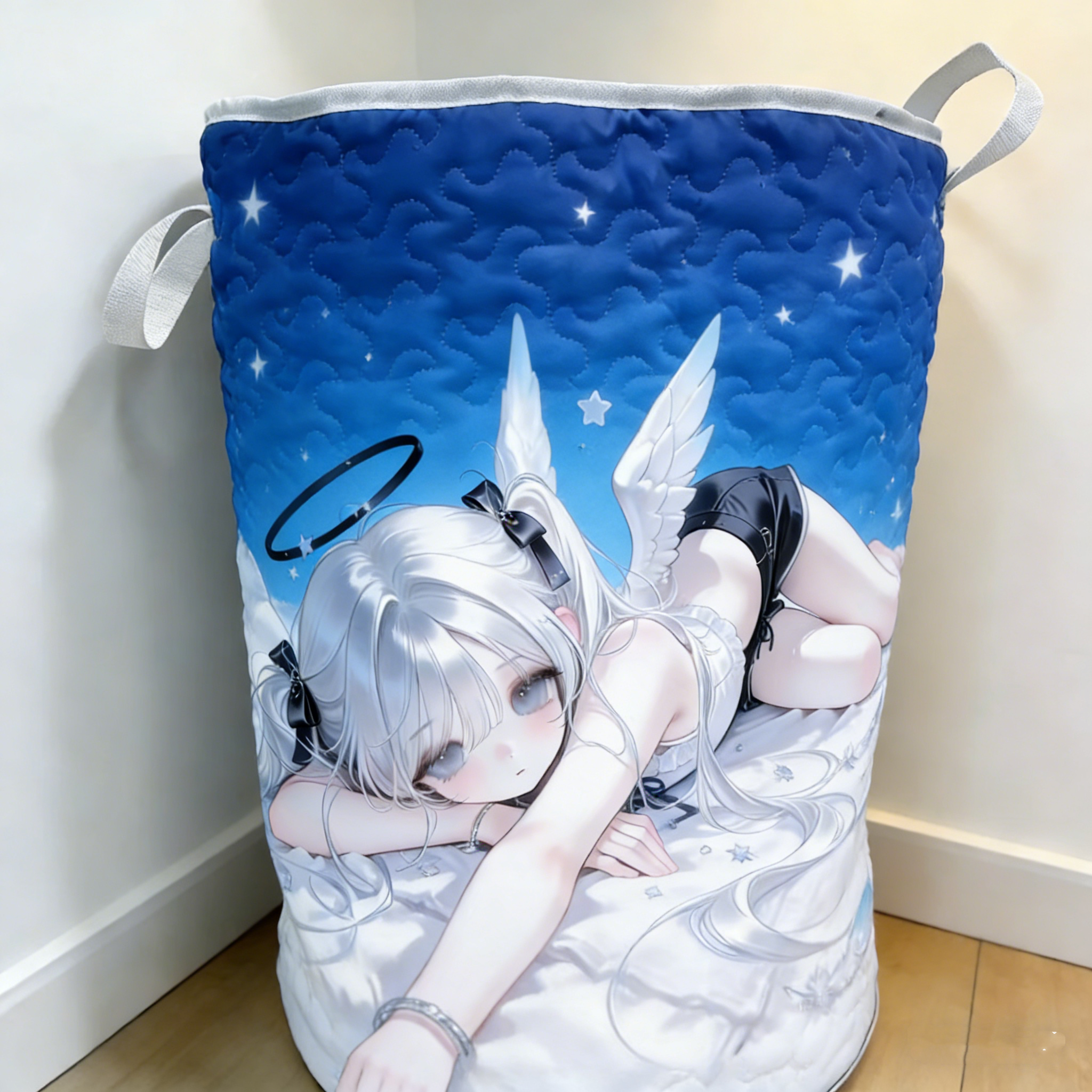 Starry Sky Girl Angel Anime Quilted Laundry Basket [Real Shot]