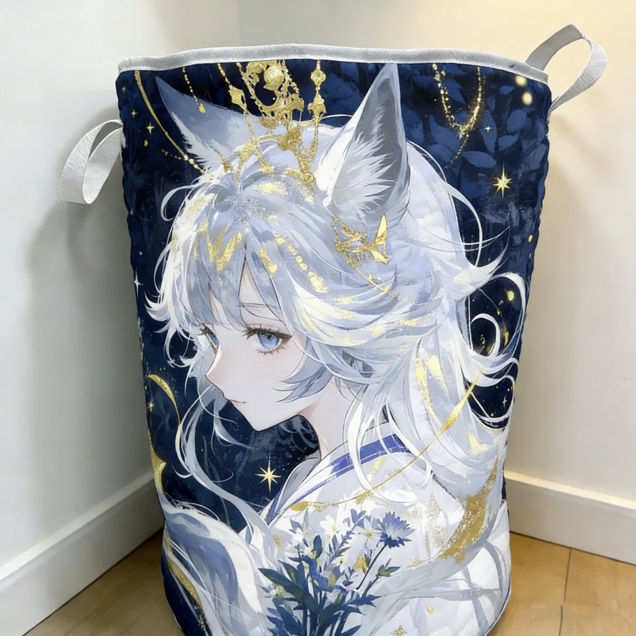 Starry Night Wolf-Eared Prince Anime Quilted Laundry Basket [Real Shot]