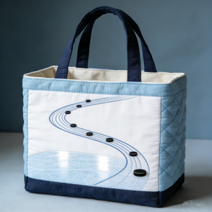 Handmade Quilted Sporty Tote Bag, Hockey Pattern Fabric Shoulder Handbag