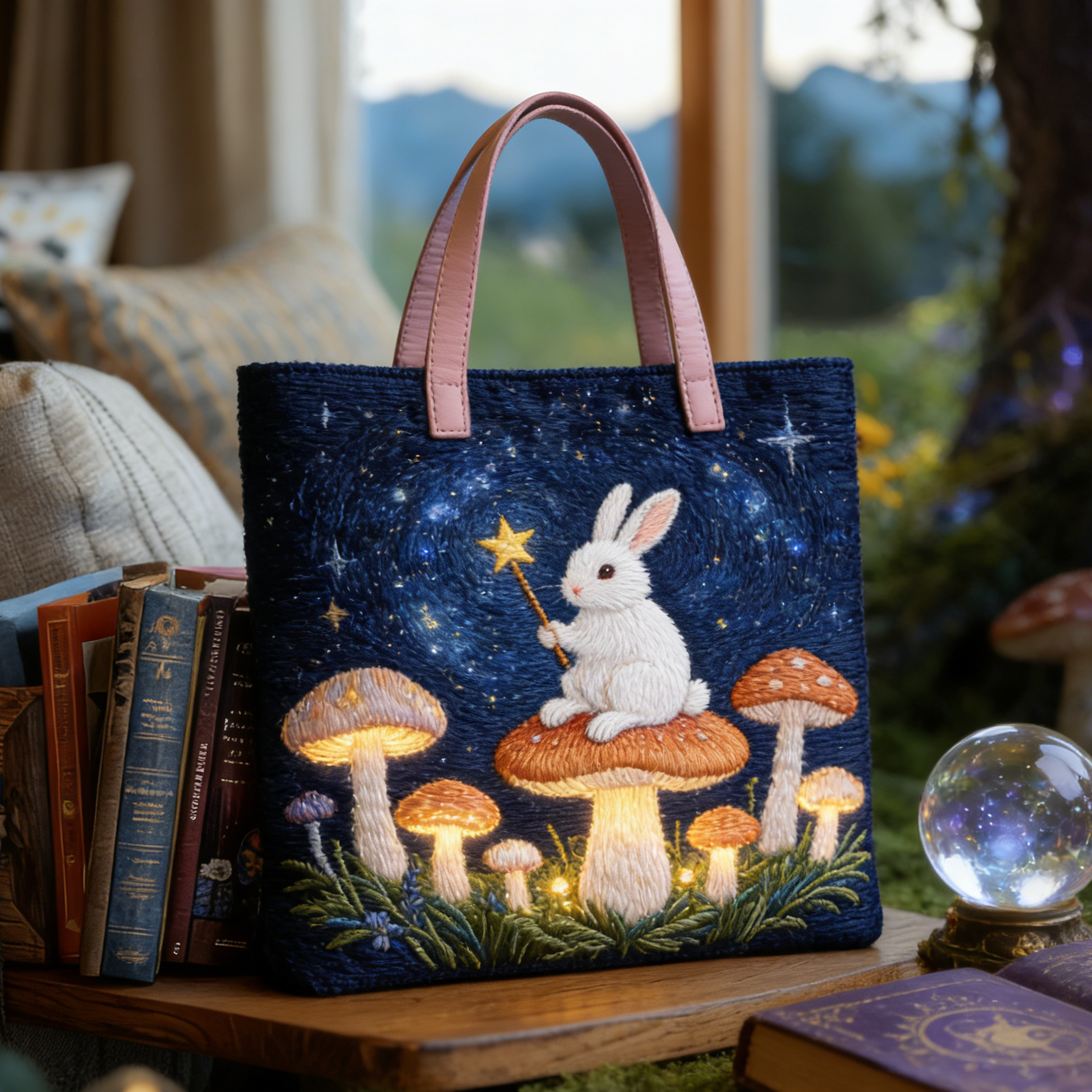 Quilted Starry Magic Rabbit Tote Bag