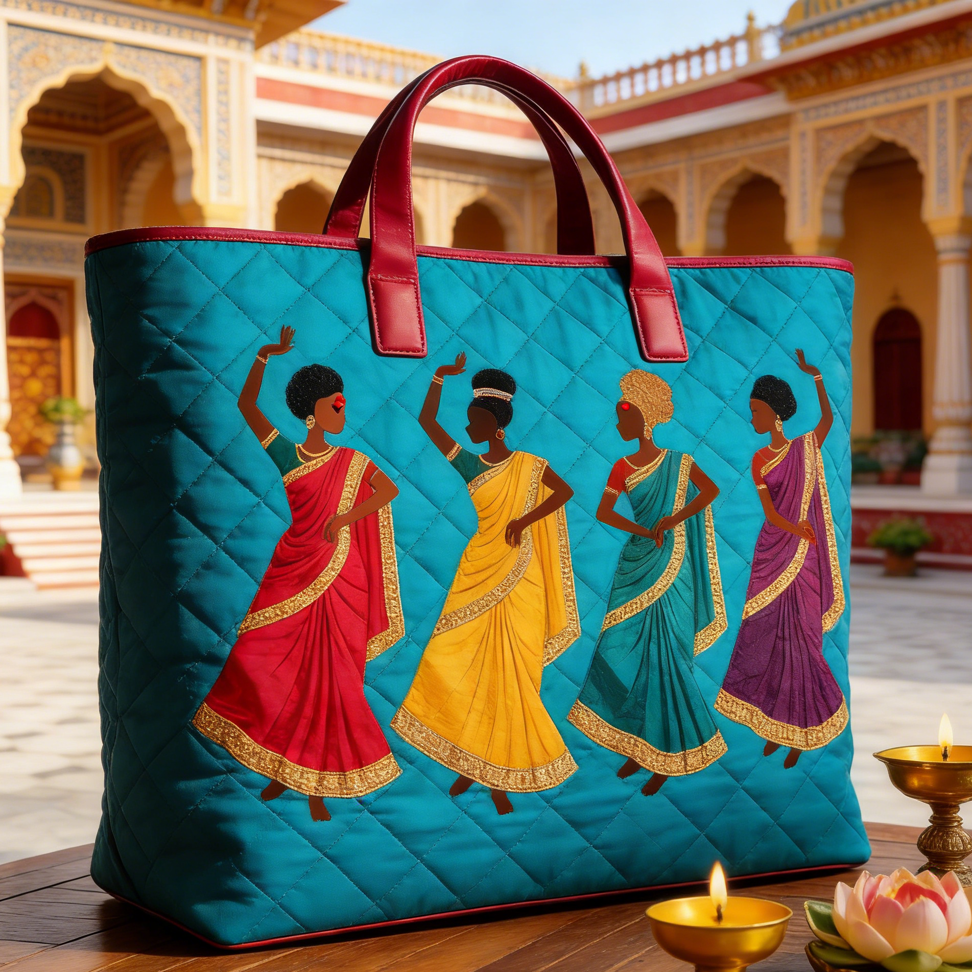 Vibrant Sari Dancer Quilted Tote Bag