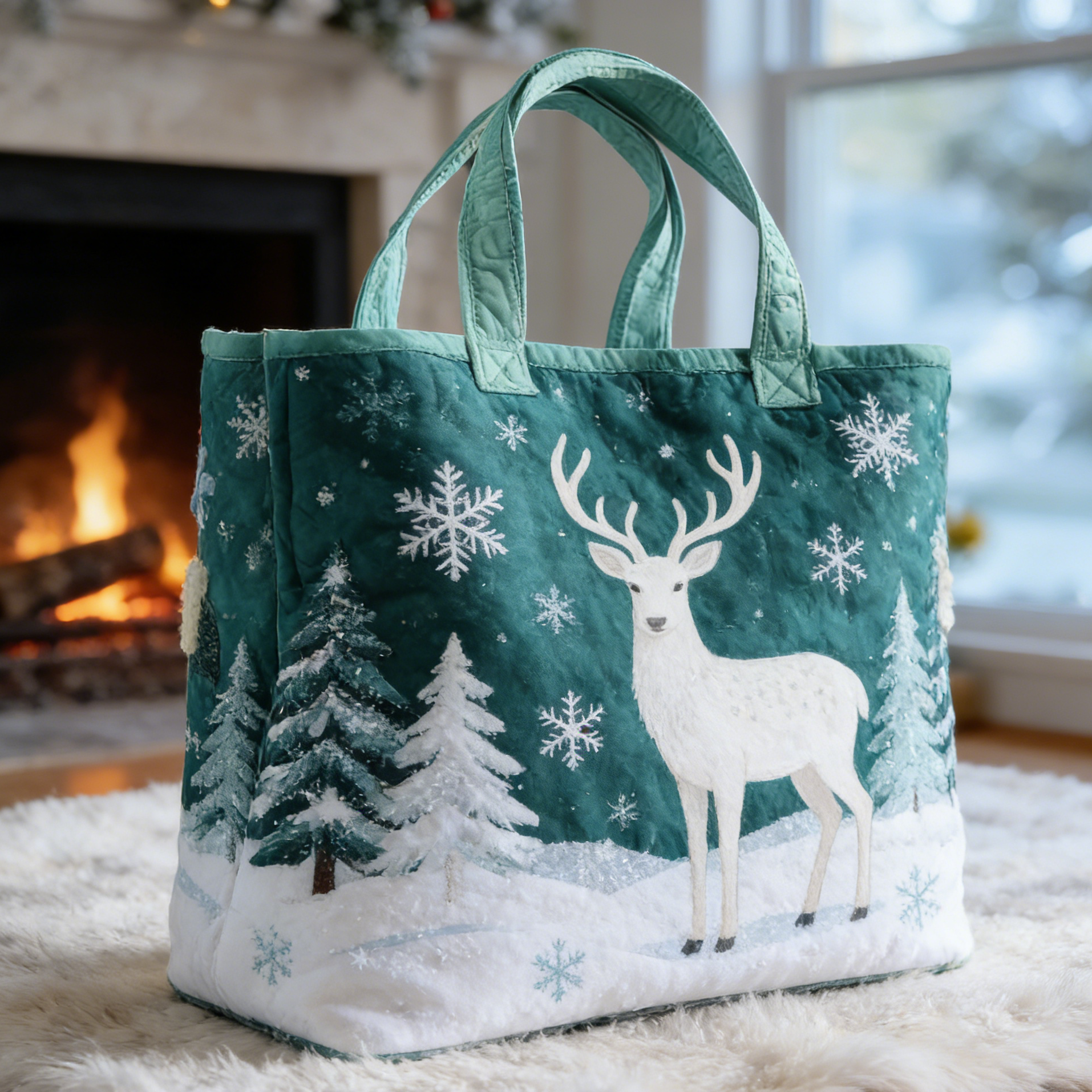 Winter Reindeer Quilted Tote Bag EK50300