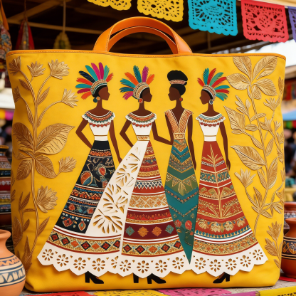 Vibrant Folk Dancer Quilted Tote Bag