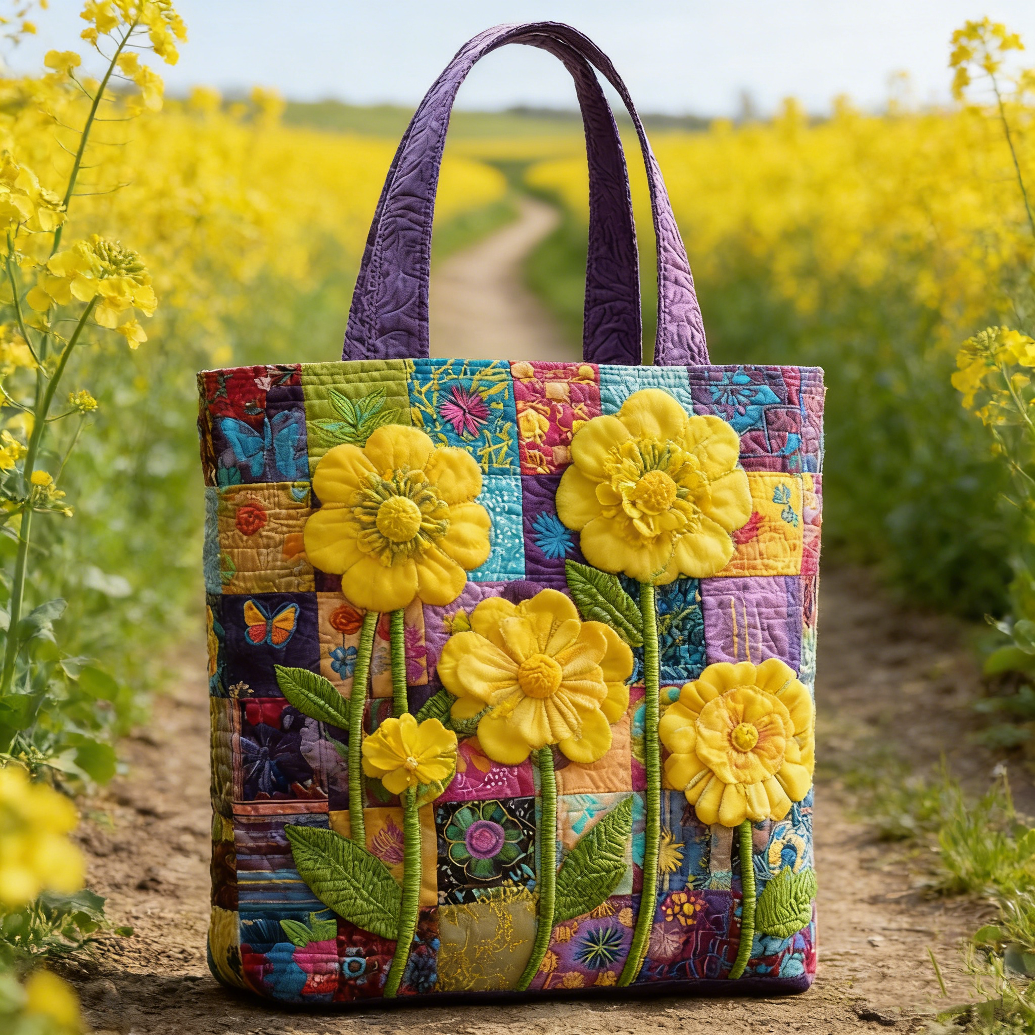 Sunny Buttercup Patchwork Quilted Tote Bag ZY7140 EK6923