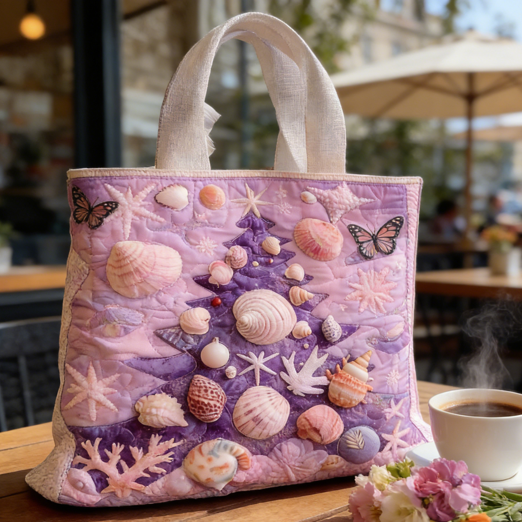 Pastel Seashell Christmas Tree Quilted Tote Bag ML50400