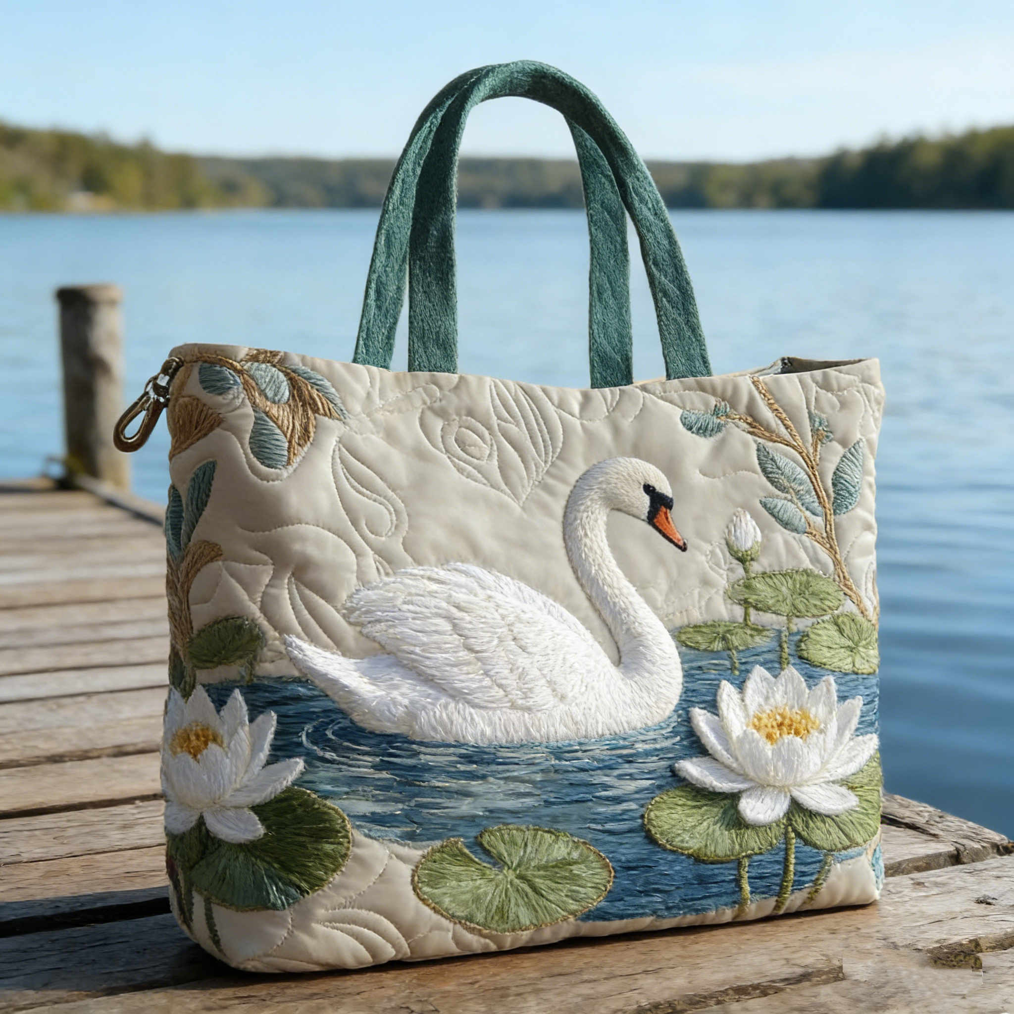 Swan & Waterlily Quilted Tote Bag UQ50400