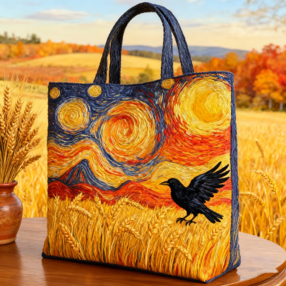 Embroidered Van Gogh Wheat Field Tote Bag