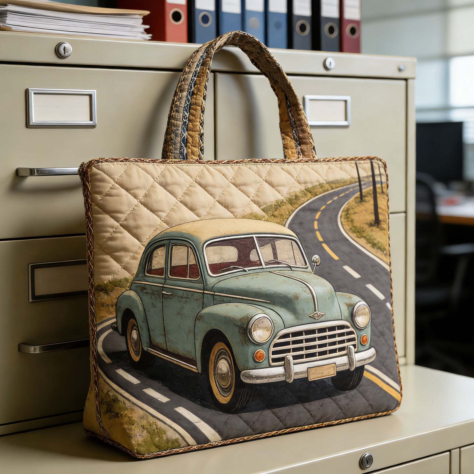 Quilted Retro Car Tote Bag