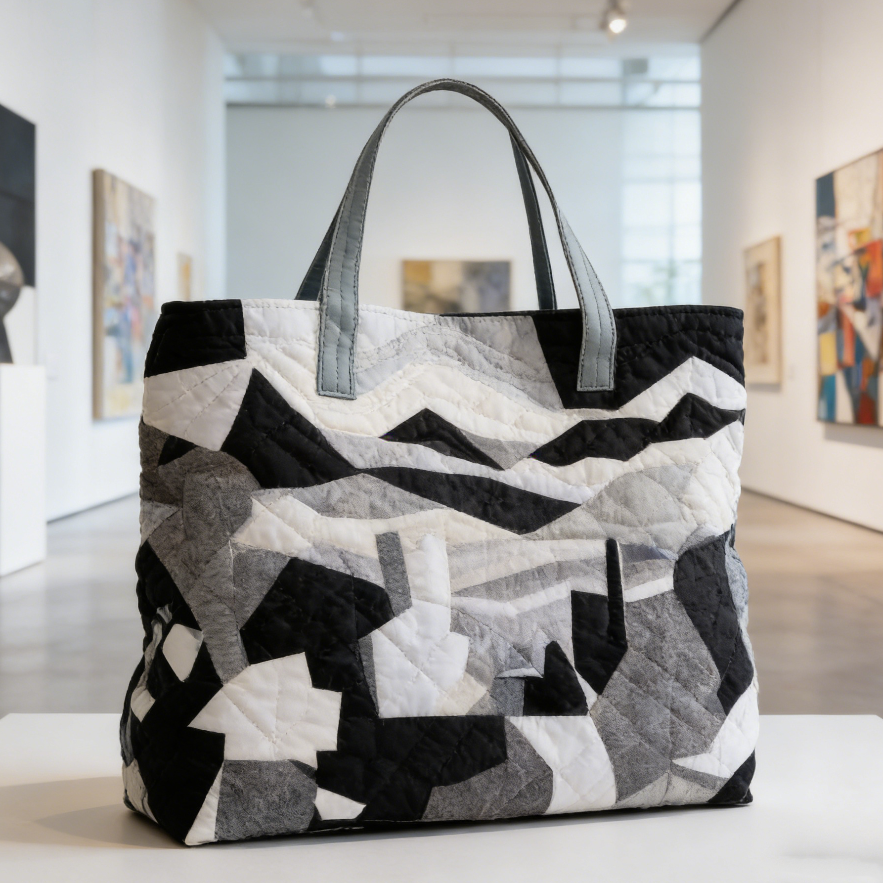 Monochrome Geometric Quilted Tote Bag