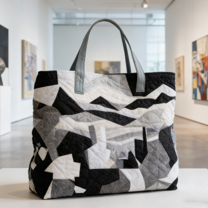 Monochrome Geometric Quilted Tote Bag