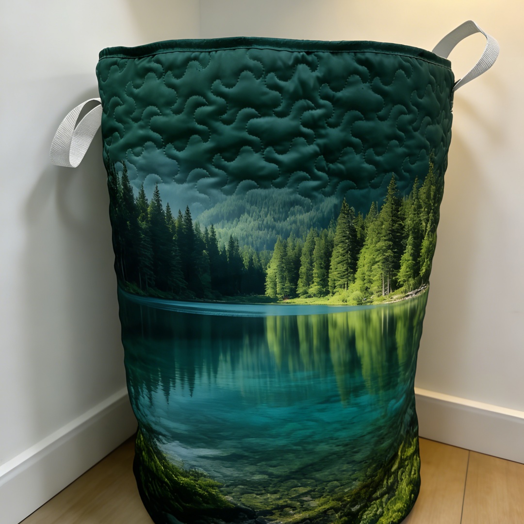 Emerald Forest Lake Quilted Laundry Basket [Real Shot]51