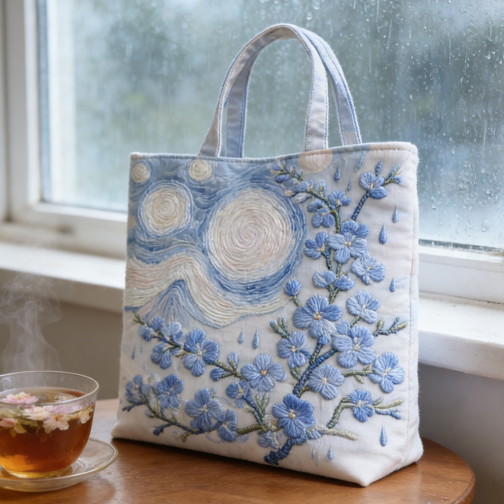 Night Blue Blossom Quilted Tote Bag SWTB0582