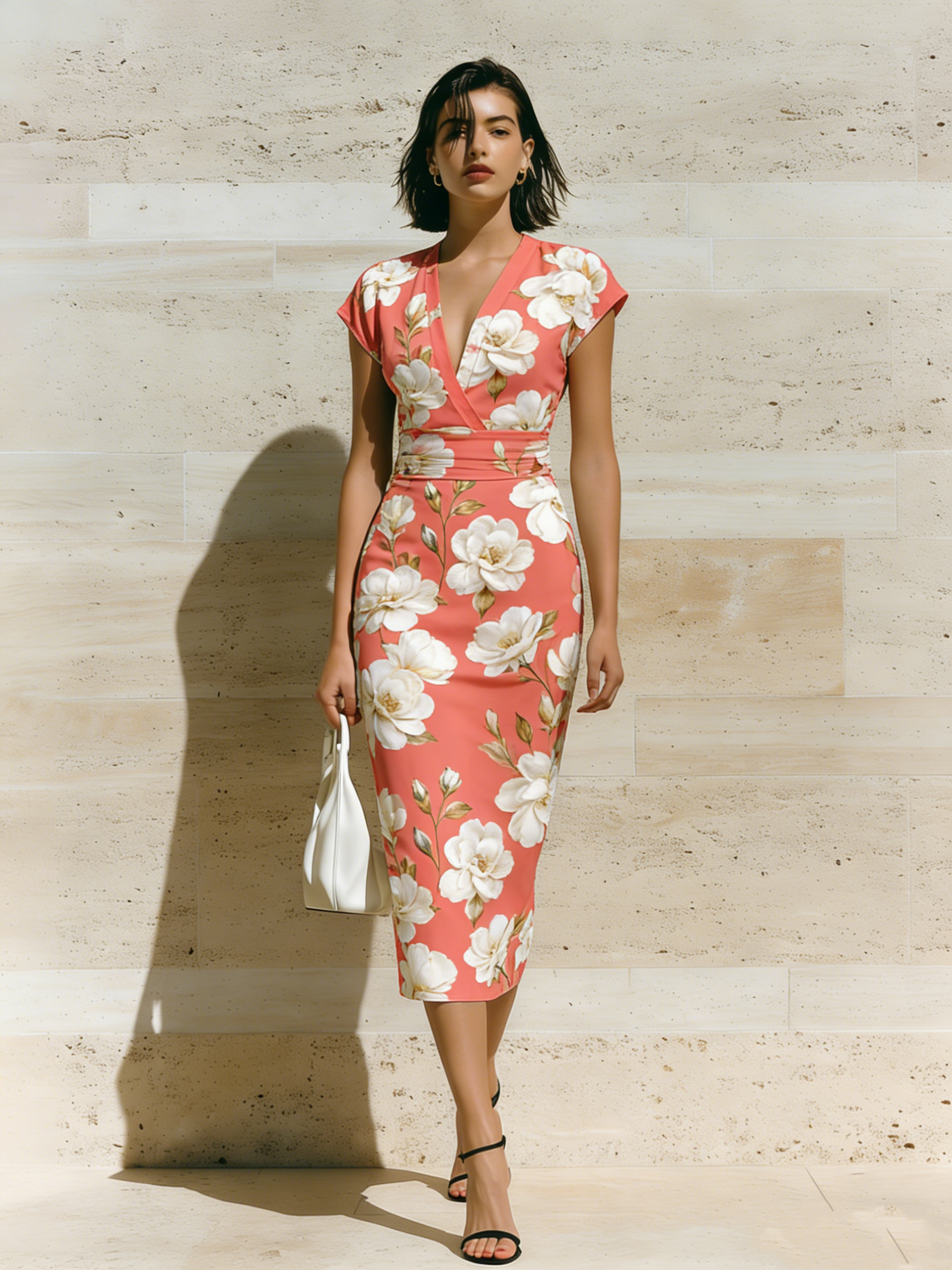 Lady Cap Sleeve V-Neck Midi Dress